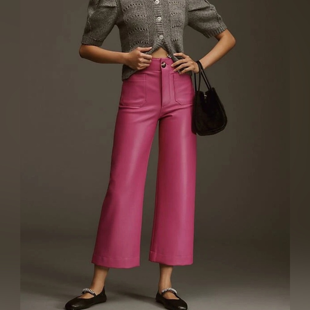 Anthropologie Colette Cropped Wide-Leg Faux Leather Pants by Maeve Pink Size 28